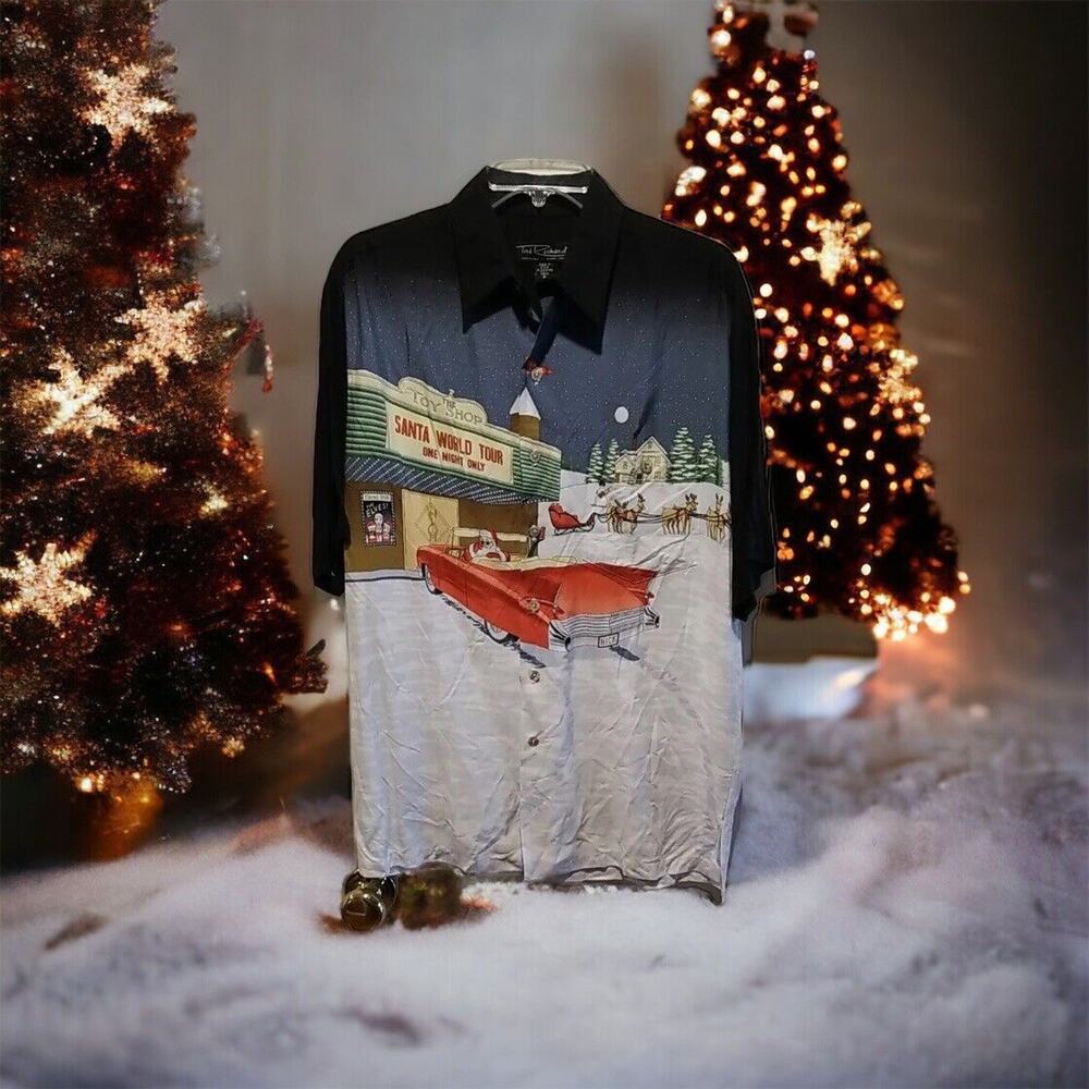 Tori Richard Christmas Santa World Tour Movies Viscose Shirt Cadillac - Size M